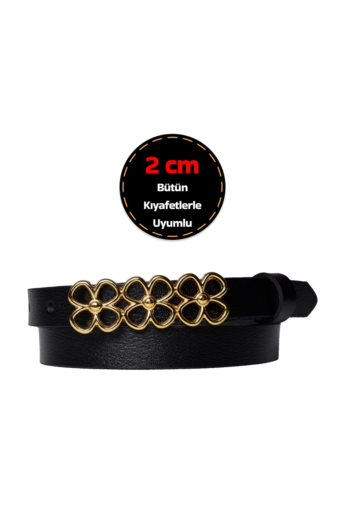 1_org_zoom-111.jpg %100 Hakiki Deri, Gold Renk Tokalı İnce 2 cm Siyah Kadın Kemeri; Elbise, Pantolon Kemeri_3LÜÇİÇEK - Görsel 1