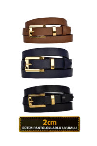 %100 Hakiki Deri 3'lü Set Gold Renk Takım Tokalı 2cm Kadın Kemeri Siyah, Laci, Kahverengi_BYK_gOLD