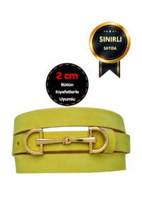 %100 Hakiki Yumuşak Nubuk Deri, 2 cm Fıstık Yeşili Kadın Kemeri; Elbise, Pantolon Kemeri D&Dgold