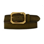 %100 Hakiki Deri, Gold Tokalı 4 Cm Süet Askeri Yeşil Kadın Kemeri; Kot, Spor Kemer=süet.08.ASK.Yeşil