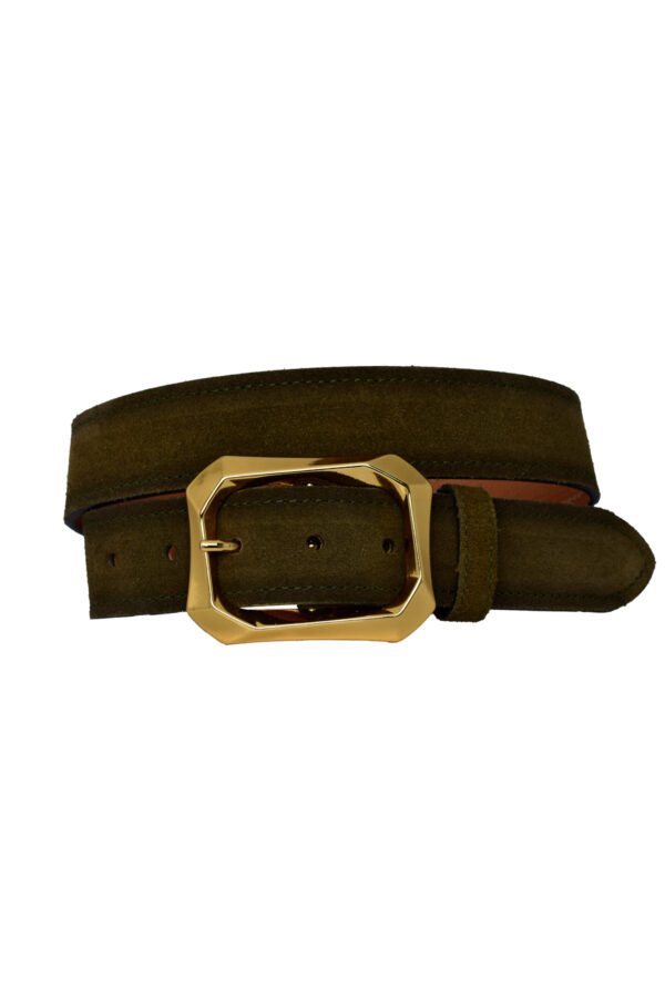 %100 Hakiki Deri, Gold Tokalı 4 Cm Süet Askeri Yeşil Kadın Kemeri; Kot, Spor Kemer=süet.08.ASK.Yeşil - Görsel 3