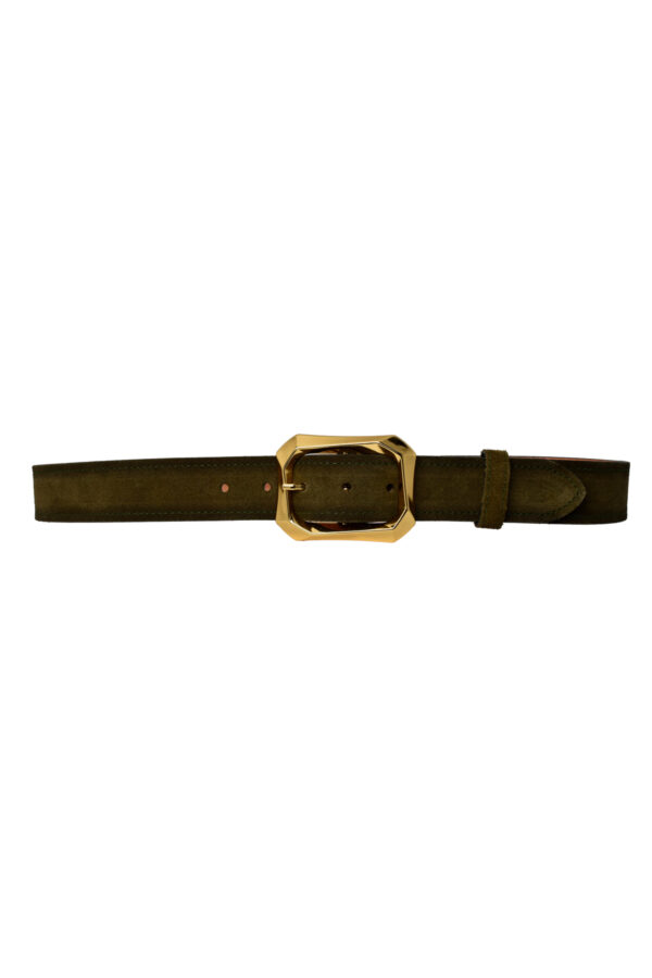 %100 Hakiki Deri, Gold Tokalı 4 Cm Süet Askeri Yeşil Kadın Kemeri; Kot, Spor Kemer=süet.08.ASK.Yeşil - Görsel 6