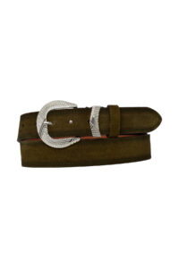 %100 Hakiki Deri, Gümüş Tokalı 4 Cm Süet Askeri Yeşil Kadın Kemeri; Kot, Spor Kemer=süet.63.ASK.Yeşl