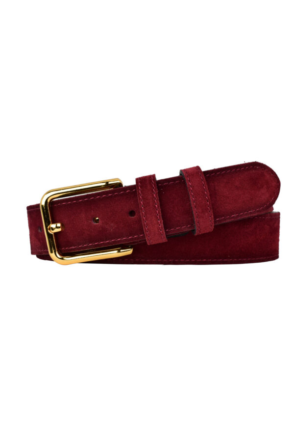 %100 Hakiki Deri, Gold Tokalı 4 Cm Bordo Süet Kadın Kemeri; Kot, Spor Kemer=süet.76.Bordo - Görsel 2