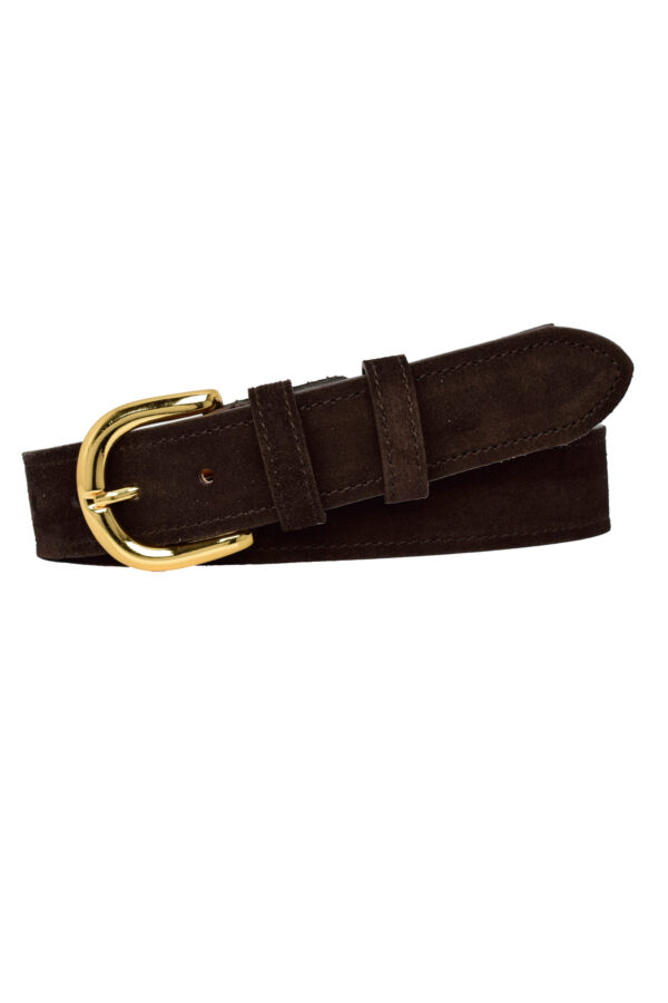 %100 Hakiki Deri, Gold Tokalı 4 Cm Süet Koyu Kahverengi Kadın Kemeri; Kot, Spor Kemer=süet.26.KoKa - Görsel 6
