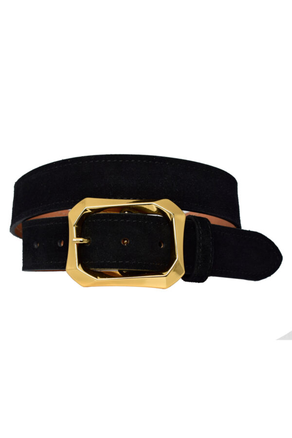 %100 Hakiki Deri, Gold Renk Tokalı 4 Cm Süet Siyah Kadın Kemeri; Kot, Spor Kemer=süet.08.siyah - Görsel 3