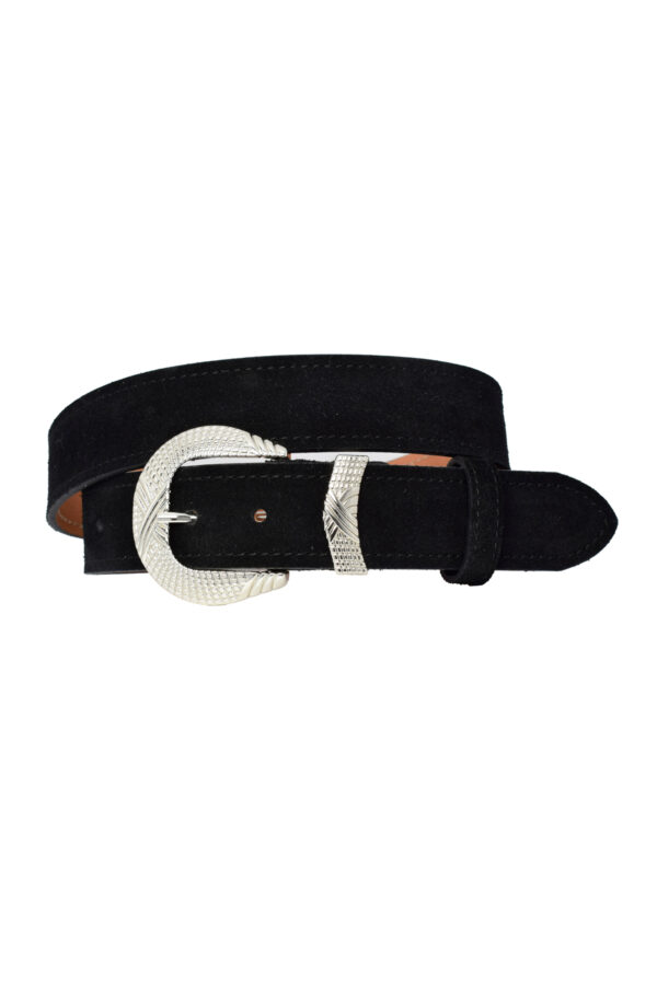 %100 Hakiki Deri, Gümüş Tokalı 4 Cm Süet Siyah Kadın Kemeri; Kot, Spor Kemer=süet.63.siyah - Görsel 3