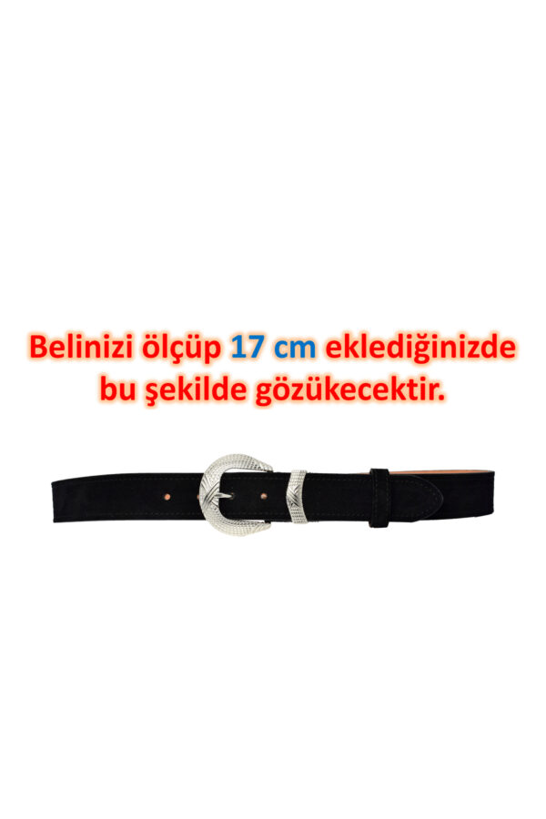 %100 Hakiki Deri, Gümüş Tokalı 4 Cm Süet Siyah Kadın Kemeri; Kot, Spor Kemer=süet.63.siyah - Görsel 7