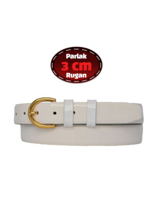 %100 Hakiki Deri, 3 Cm Beyaz Rugan Klasik Kadın Kemeri, Business, İş Kadını, Kumaş, Takım Kemeri-r02