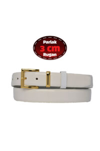 %100 Hakiki Deri, 3 Cm Beyaz Rugan Klasik Kadın Kemeri, Business, İş Kadını, Kumaş, Takım Kemeri-r47