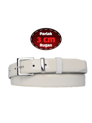 %100 Hakiki Deri, 3 Cm Beyaz Rugan Klasik Kadın Kemeri, Business, İş Kadını, Kumaş, Takım Kemeri-r48
