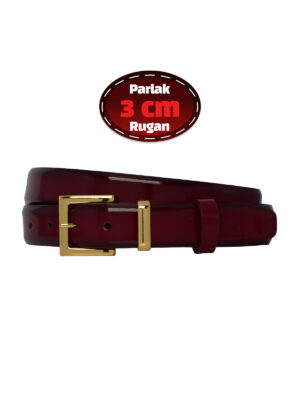 %100 Hakiki Deri, 3 Cm Bordo Rugan Klasik Kadın Kemeri, Business, İş Kadını, Kumaş, Takım Kemeri-r47