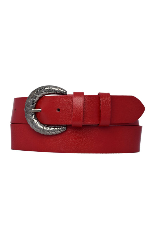 %100 Hakiki Deri, Parlak Gümüş Tokalı Kırmızı Kadın Kot, Spor Kemer 4 Cm=an-byn-18 - Görsel 2