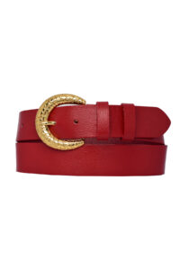 %100 Hakiki Deri, Gold Tokalı Kırmızı Kadın Kot, Spor Kemer 4 Cm=an-byn-24 - Görsel 2