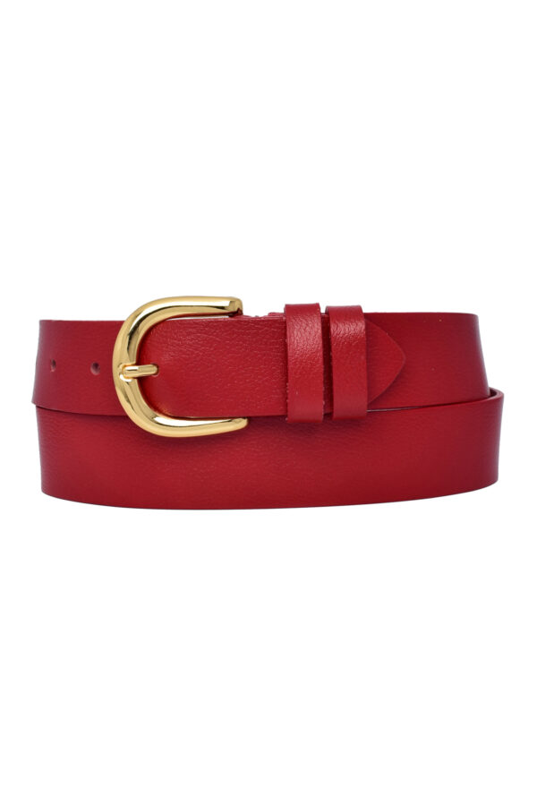 %100 Hakiki Deri, Gold Tokalı Kırmızı Kadın Kot, Spor Kemer 4 Cm=an-byn-26 - Görsel 6