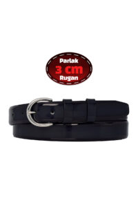 %100 Hakiki Deri, 3 Cm Lacivert Rugan Klasik Kadın Kemeri, Business, Kumaş, Takım Kemeri-r01