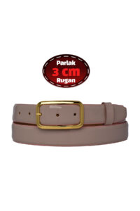 %100 Hakiki Deri, 3 Cm Pudra Rugan Klasik Kadın Kemeri, Business, İş Kadını, Kumaş, Takım Kemeri-r50