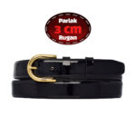 %100 Hakiki Deri, 3 Cm Siyah Rugan Klasik Kadın Kemeri, Business, İş Kadını, Kumaş, Takım Kemeri-r22