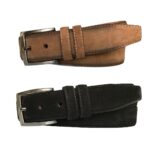 Hakiki Kaliteli Süet Deri 2'li Set Klasik Kumaş Pantolon Kemeri; Siyah, Vizon 3,5 cm