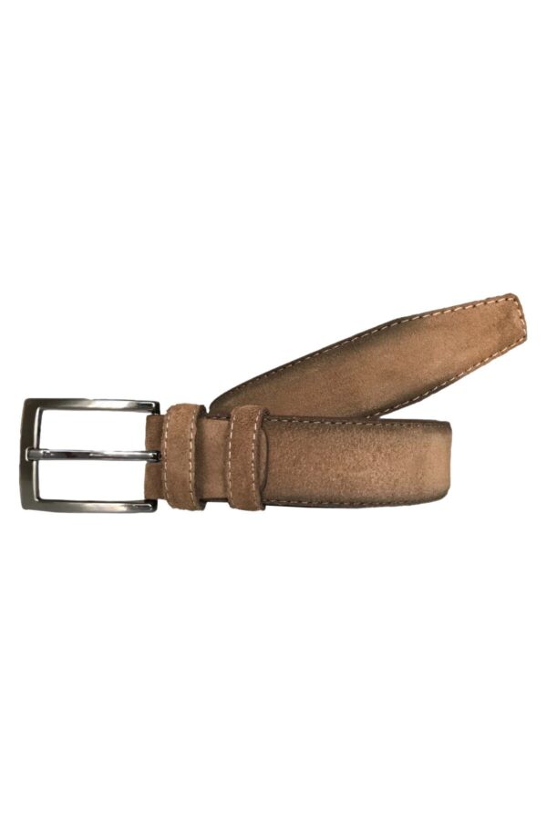 Hakiki Kaliteli Süet Deri 2'li Set Klasik Kumaş Pantolon Kemeri; Siyah, Vizon 3,5 cm - Görsel 6