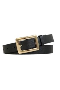 %100 Hakiki Deri Gold Dikdörtgen Tokalı Siyah Ince Kadın Kemeri, 3cm=3cm-kdn-38