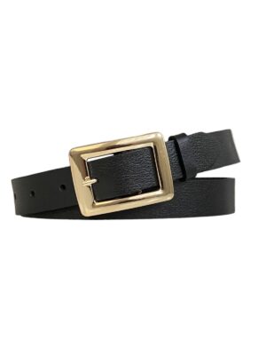 %100 Hakiki Deri Gold Dikdörtgen Tokalı Siyah Ince Kadın Kemeri, 3cm=3cm-kdn-38