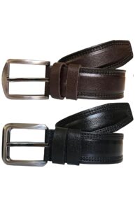 Hakiki Deri 2'li Desenli Süper Set Kahverengi, Siyah 4 Cm Kemer=2li.58-59