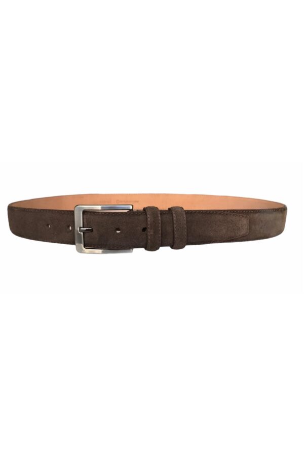 %100 Hakiki Kaliteli Süet Deri 3.5 Cm Koyu Kahverengi Klasik, Kumaş Pantolon Kemeri - Görsel 2