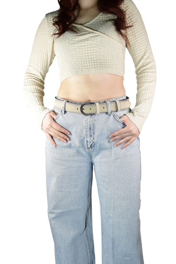 %100 Hakiki Deri, Siyah Nikel Tokalı 4 Cm Süet Krem Kadın Kemeri; Kot, Spor Kemer=an-byn-70.nikel - Görsel 2