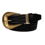 %100 Hakiki Deri, Büyük Gold Tokalı, Metal Köprülü Siyah Kadın Kot Kemeri 4 Cm=an-byn-65