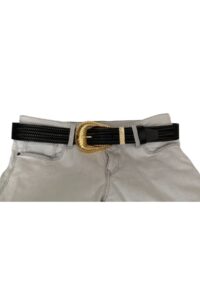 %100 Hakiki Deri, Büyük Gold Tokalı, Metal Köprülü Siyah Kadın Kot Kemeri 4 Cm=an-byn-65 - Görsel 6