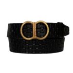 %100 Hakiki Deri, Gold Tokalı Siyah Desenli Kadın Kot, Spor Kemer 4 Cm=an-byn-16