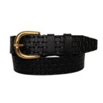 %100 Hakiki Deri, Gold Tokalı Siyah Desenli Kadın Kot, Spor Kemer 4 Cm=an-byn-26