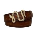 %100 Hakiki Deri, Gold Yılan Tokalı Kahverengi Kadın Kot Kemeri 4 Cm=tyc00419802100