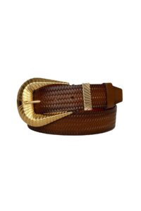%100 Hakiki Deri, Büyük Gold Tokalı, Metal Köprülü Kahverengi Kadın Kot Kemeri 4 Cm=an-byn-65