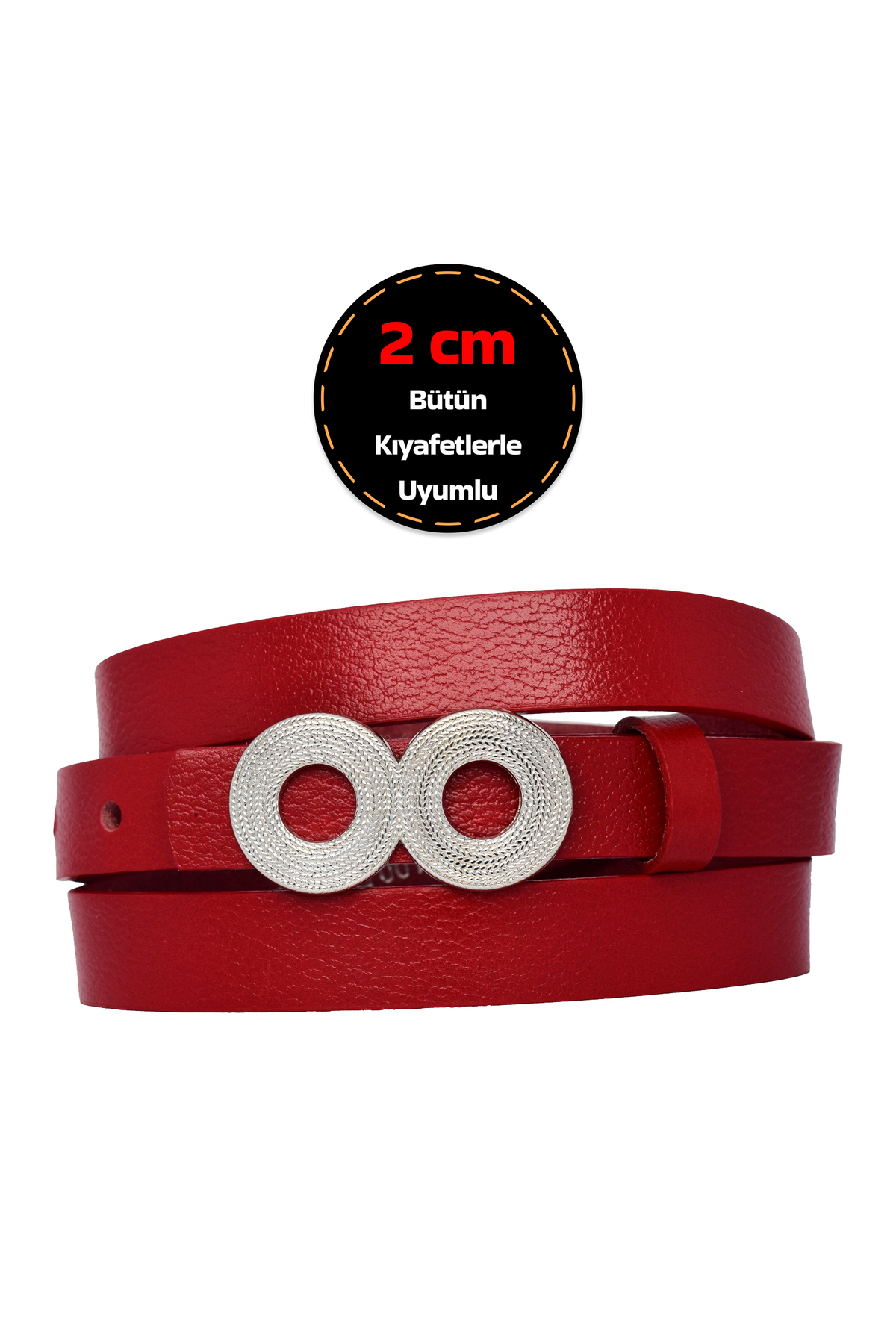1_org_zoom-349.jpg %100 Hakiki Deri, Gümüş Renk Tokalı İnce 2 cm Kırmızı Kadın Kemeri; Elbise, Pantolon Kemeri GÖZ.OVAL - Görsel 1
