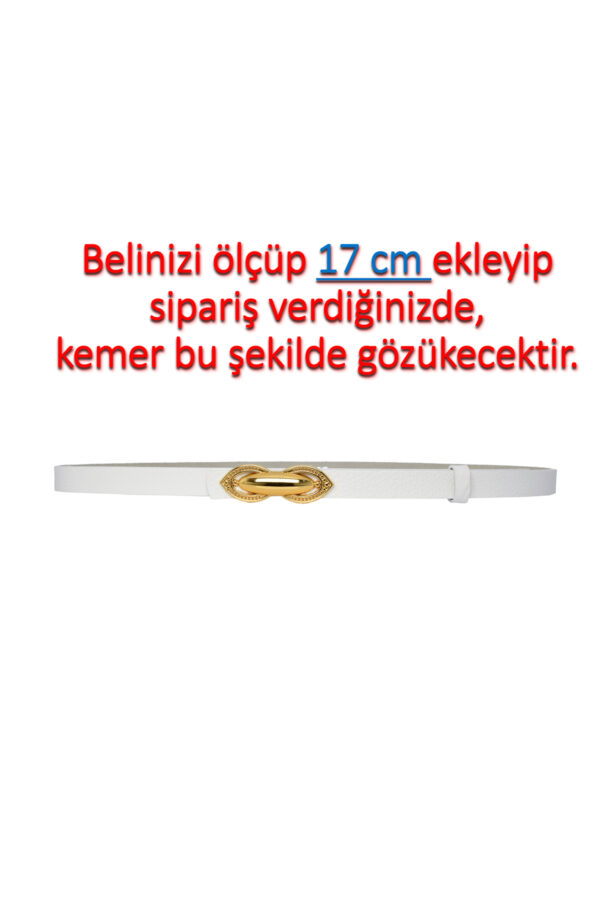 %100 Hakiki Deri, Gold Renk Tokalı İnce 2 cm Beyaz Kadın Elbise, Pantolon Kemeri; tümsek - Görsel 2