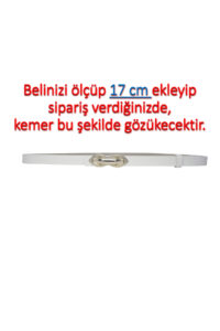 %100 Hakiki Deri, Gümüş Tokalı İnce 2 cm Beyaz Kadın Elbise, Pantolon Kemeri; orta.tümsek - Görsel 2