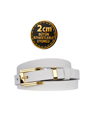 %100 Hakiki Deri Gold Renk Takım Köprülü Beyaz Kadın Kemeri 2cm Bütün Kıyafetlere Uyar_BYK-gold