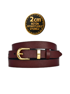 %100 Hakiki Deri Gold Renk Takım Köprülü Bordo Kadın Kemeri 2cm Bütün Kıyafetlere Uyar_düz-gold