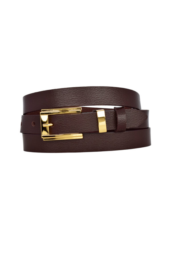 %100 Hakiki Deri Gold Renk Takım Köprülü Koyu Kahverengi Kadın Kemeri 2cm Bütün Kıyafete Uyar_BY-gld - Görsel 8