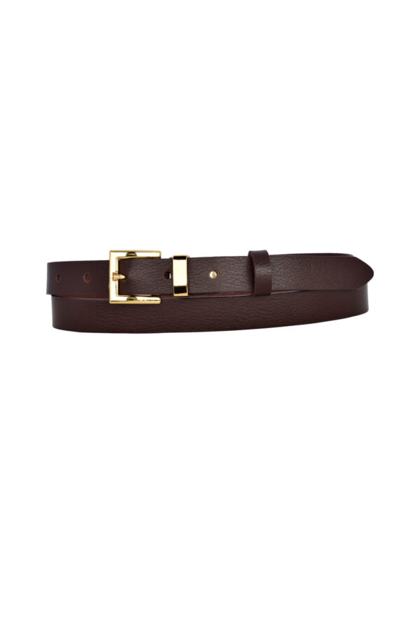 %100 Hakiki Deri Gold Renk Takım Köprülü Koyu Kahverengi Kadın Kemeri 2cm Bütün Kıyafete Uyar_kr-gld - Görsel 2