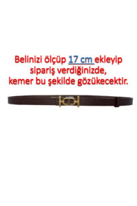 %100 Hakiki Deri, Gold Renk Tokalı İnce 2 cm Koyu Kahverengi Kadın Elbise, Pantolon Kemeri; tt+tt - Görsel 6