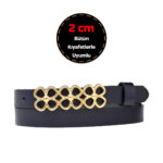 %100 Hakiki Deri, Gold Renk Tokalı İnce 2 cm Lacivert Kadın Kemeri; Elbise, Pantolon Kemeri_3LÜÇİÇEK