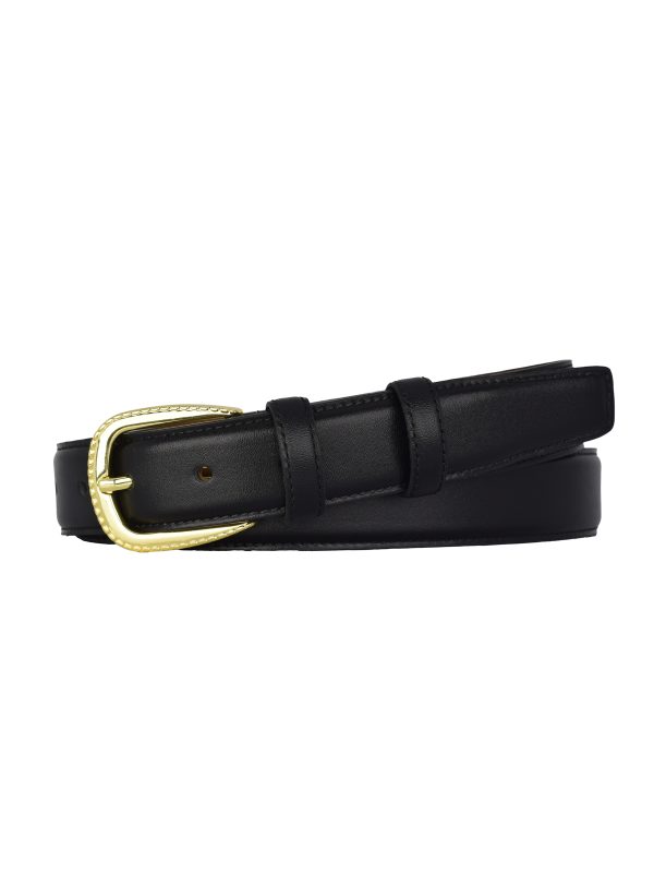 Hakiki Deri, 3 cm Gold Renk Tokalı, Siyah, Dikişli Klasik Kadın Kemeri, 3cmkla31 - Görsel 2