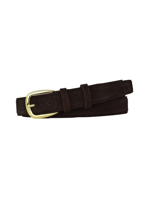 Hakiki Deri, 3 cm Gold Renk Tokalı, Koyu Kahverengi Süet, Dikişli Klasik Kadın Kemeri, 3cmkla31 - Görsel 2