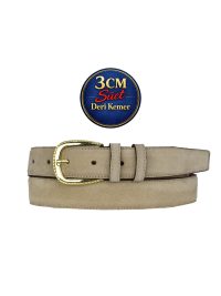 Hakiki Deri, 3 cm Gold Renk Tokalı, Krem Süet, Dikişli Klasik Kadın Kemeri, 3cmkla31