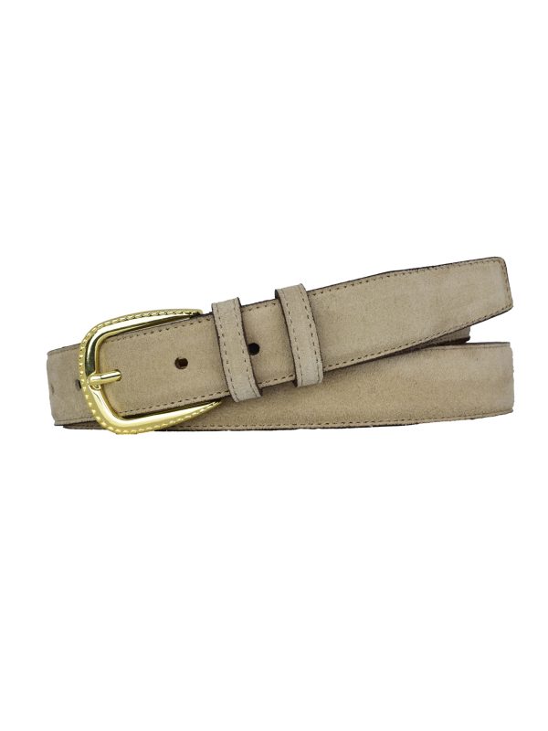 Hakiki Deri, 3 cm Gold Renk Tokalı, Krem Süet, Dikişli Klasik Kadın Kemeri, 3cmkla31 - Görsel 2