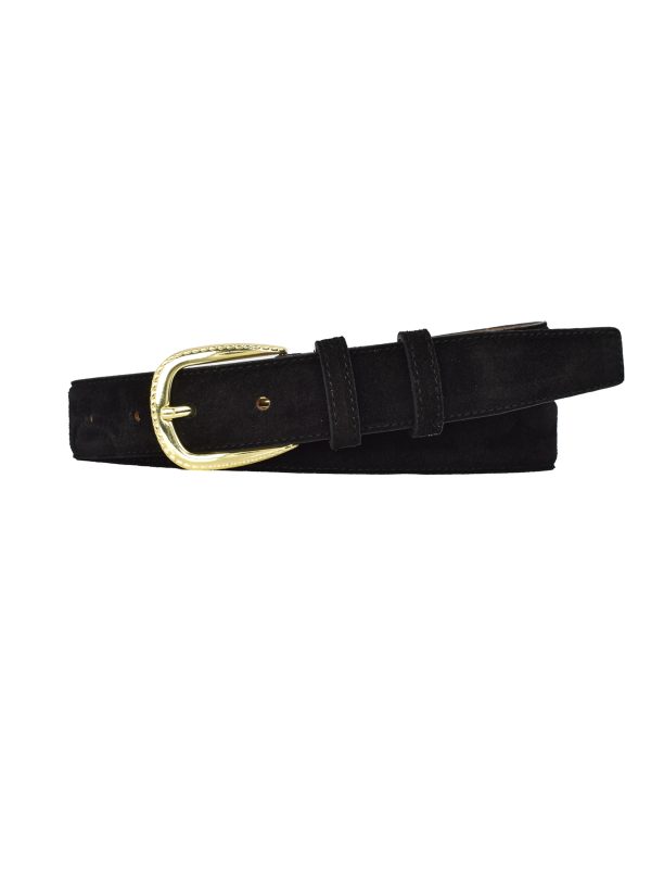 Hakiki Deri, 3 cm Gold Renk Tokalı, Siyah Süet, Dikişli Klasik Kadın Kemeri, 3cmkla31 - Görsel 2