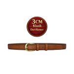 Hakiki Deri, 3 cm Gold Renk Tokalı, Taba, Dikişli Klasik Kadın Kemeri, 3cmkla31